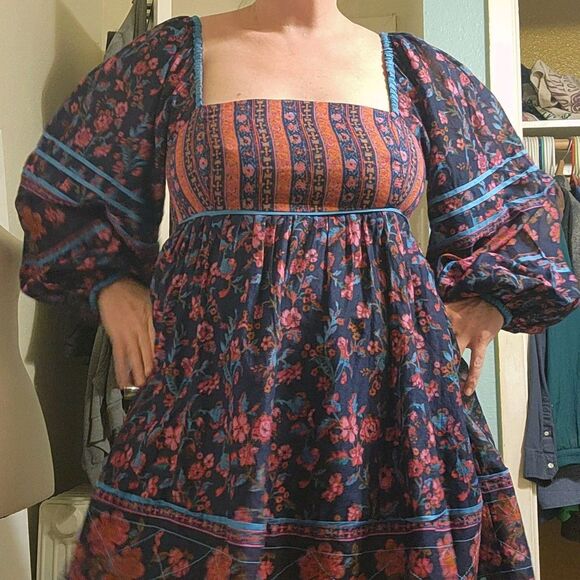 NWT free People Endless Afternoon Boho Mini Dress Balloon Sleeve  SZ L - Picture 8 of 16